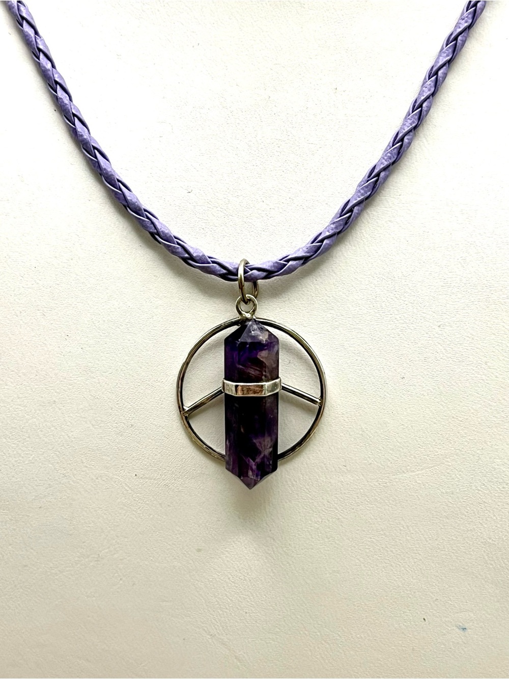 Purple Amethyst Point Peace Pendant Necklace - Unbranded Sterling silver